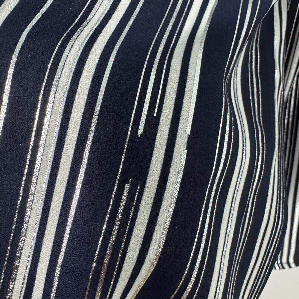 Lush Women’s Size Small Blue Silver Metallic Cold Shoulder Tie Sleeve Blouse - Picture 10 of 11